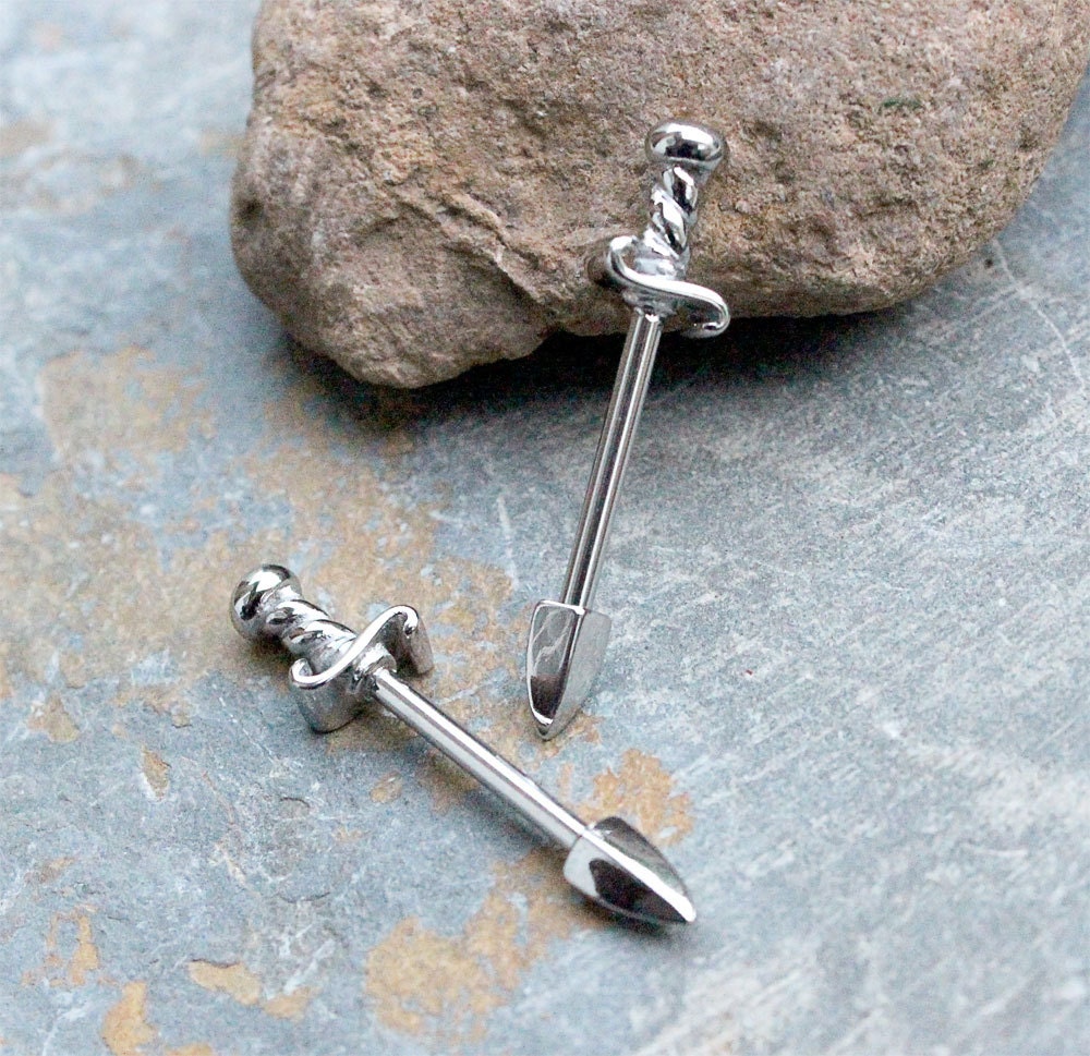Dagger Nipple Ring Barbell 14G Nipple Piercing Jewelry 316L