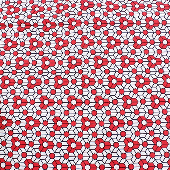 Red & White Hexagon Pattern Fabric Free Shipping