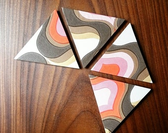 Wooden coasters | retro, vintage, geometric, handmade | set of 4