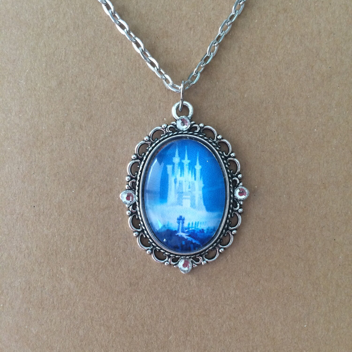 Handmade Cinderella's castle cameo necklace