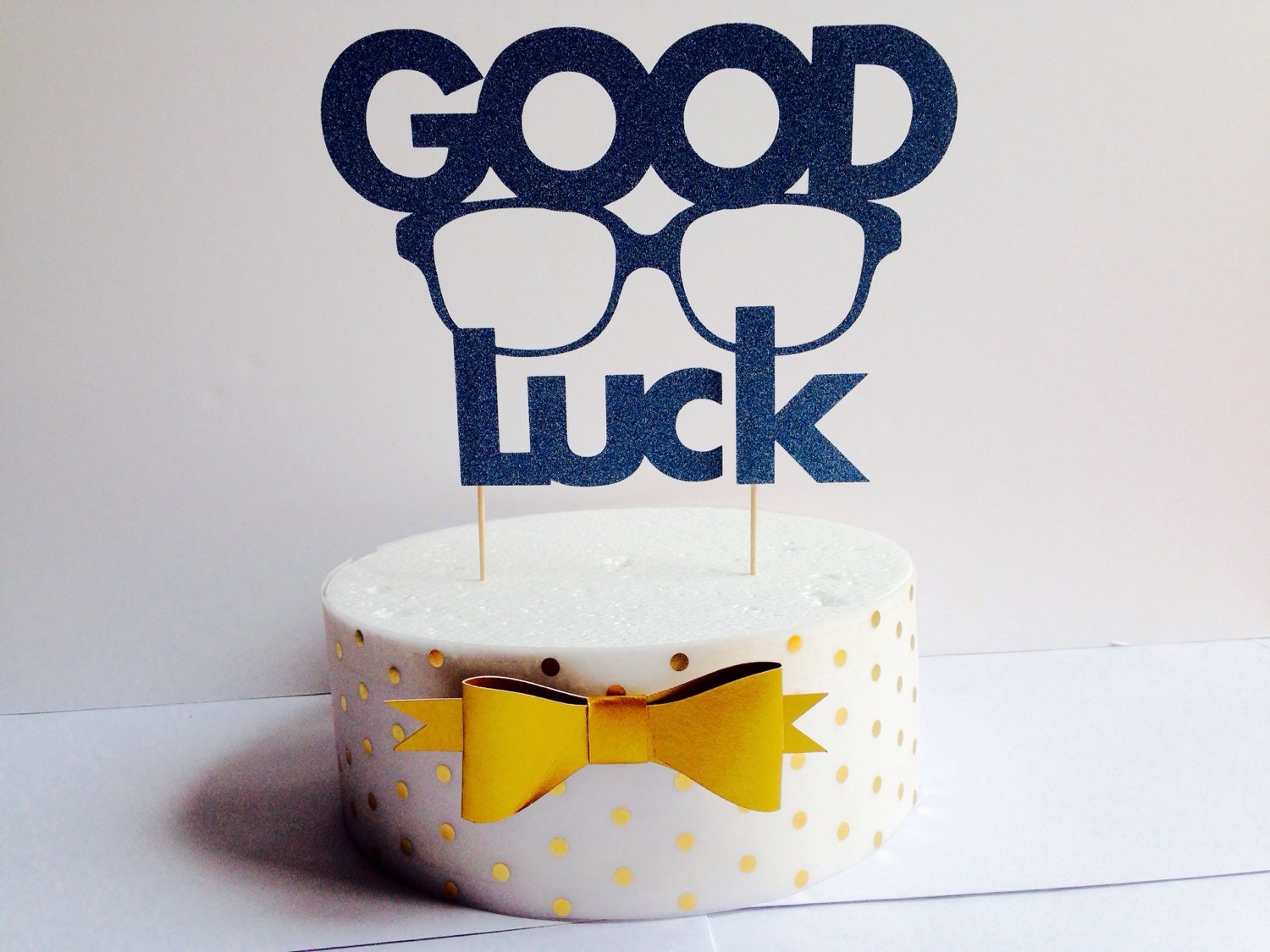 Good luck glitter cake topper new job travelling by LondonSparkle