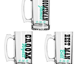 Groomsmen mugs,Groomsmen Beer Mugs, Stylized Groomsmen Beer Mugs, Personalized Groomsmen Mugs,Custom Beer Mug Glasses