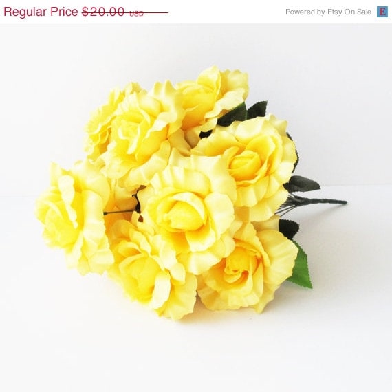 GRAND SALE 12 Yellow Roses Artificial Silk Roses Bouquet 18" Branch