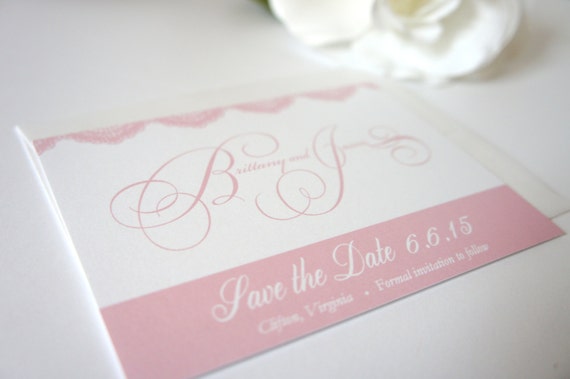 Pink Save the Date Card Light Pink Save the by KraftWeddingPapers