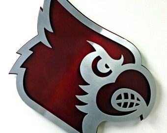 University of Louisville Cardinal Head Stainless Steel on Vintage Red