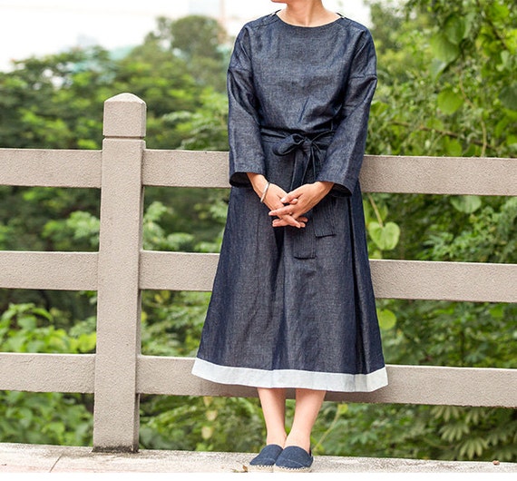 Items similar to SALE Minimal Blue denim dress BonLife on Etsy