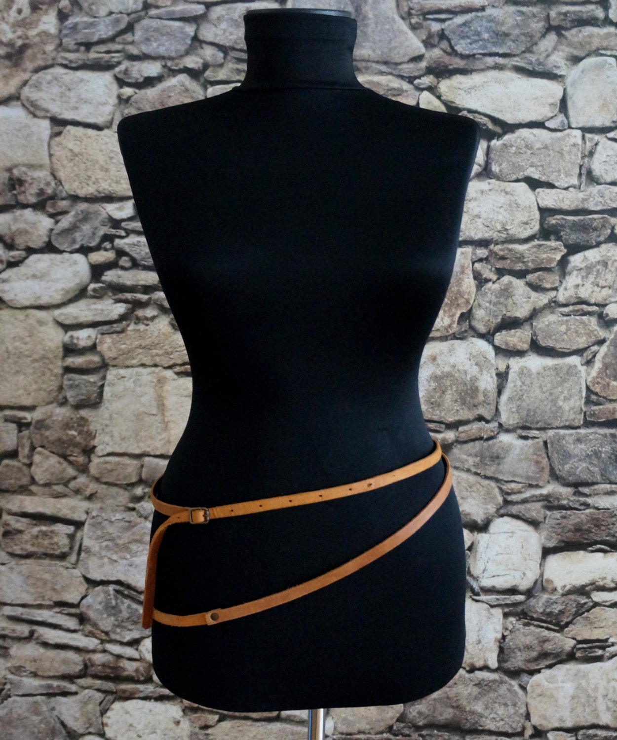 Double hip belt, genuine leather brown thin belt, loose skinny tan belt, medium size, vintage 