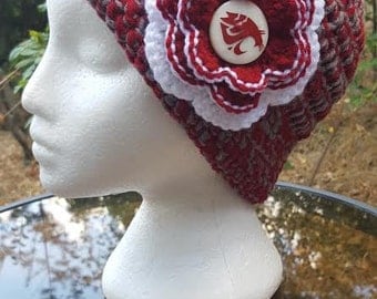 WSU Cougars Inspired Cloche Hat/WSU/Crochet Hat/Cloche Hat