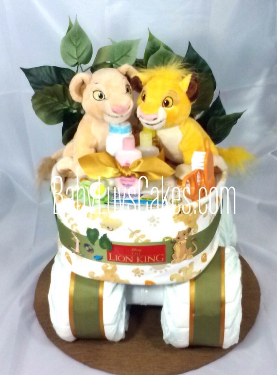 Lion King Diaper Cake Twins Neutural Baby Shower by BabyLuvsCakes