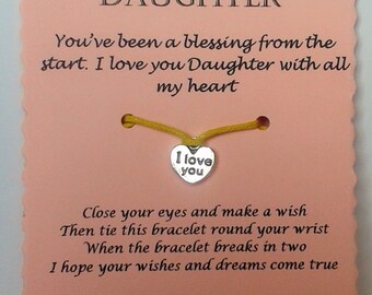 Daughter Gift, Wish Bracelet, Charm bracelet, Friendship Bracelet, Daughter Chrismas Gift, Stocking filler, Daughter Bracelet, Daughter card