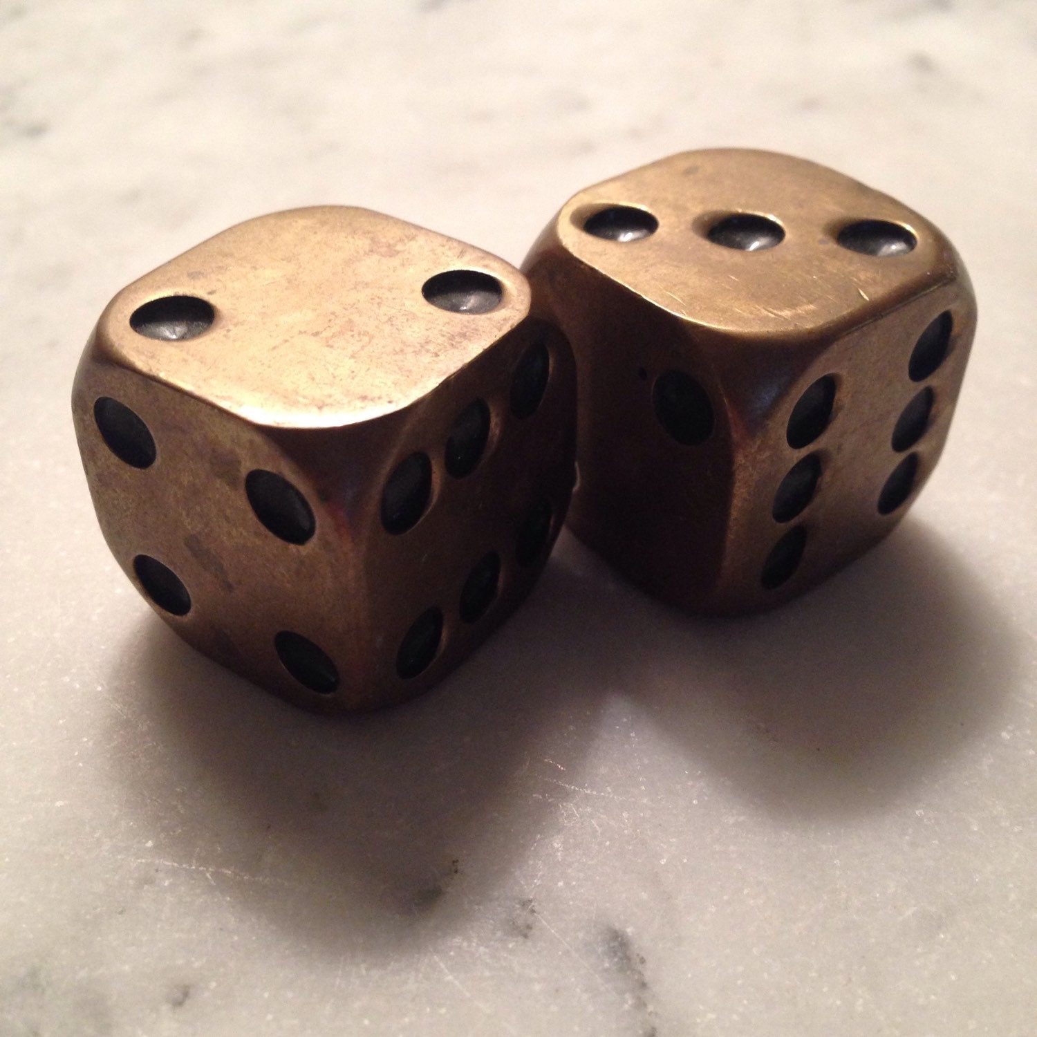 Vintage Brass Dice / Oversized Brass Dice / Pair of Vintage