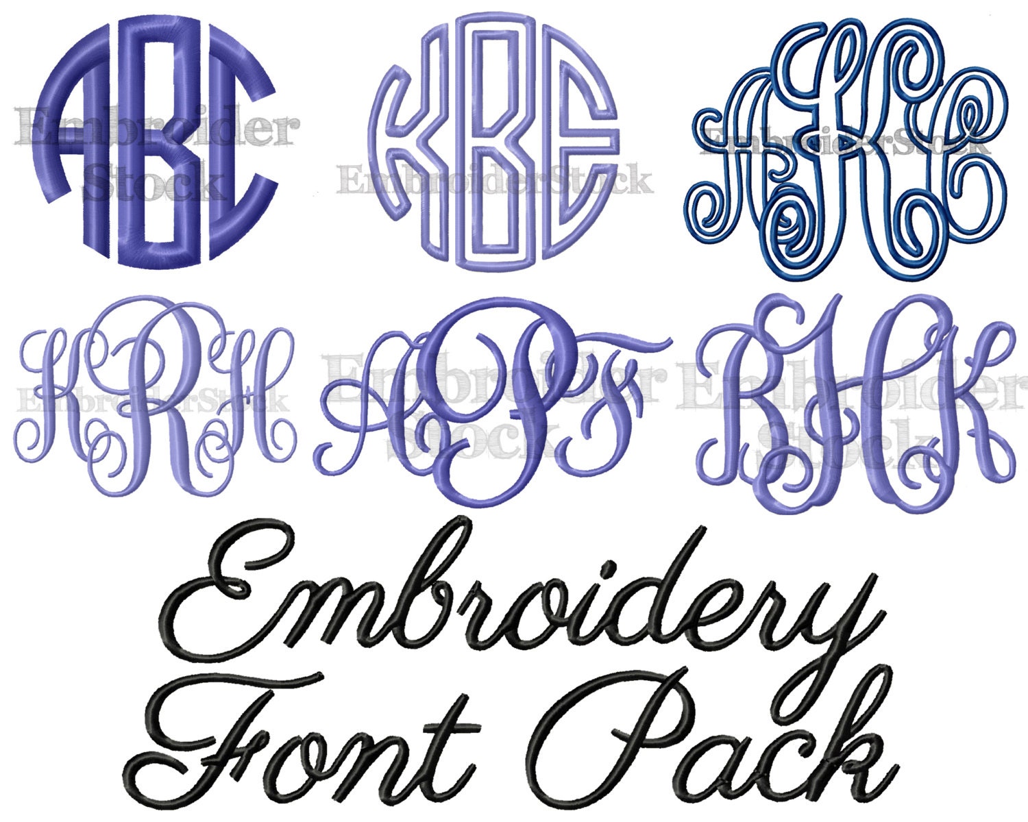 Embroidery Font Pack - 6 Machine Embroidery Fonts in 5 Sizes Each- Digital Embroidery Designs ...