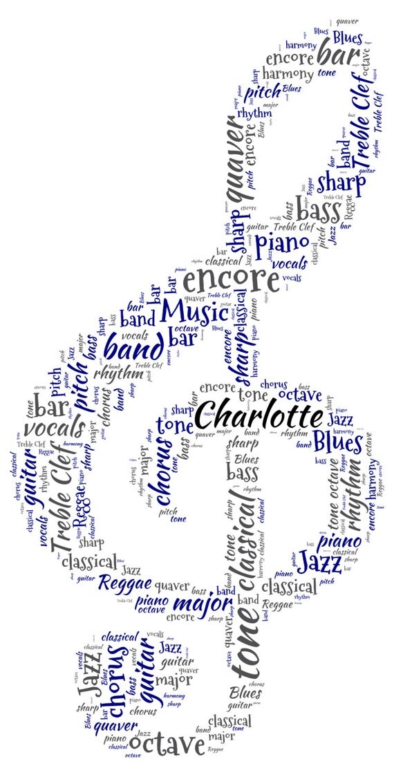 Personalised Word Art A Treble Clef Design A4 Print or