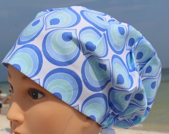 Retro Light Blue and Pale Green Tear Drop Print Scrub Cap for Women