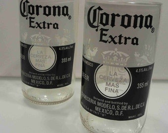 Set of 2 Corona Stubby Bottle Drinking Glasses - Recycled / Upcycled