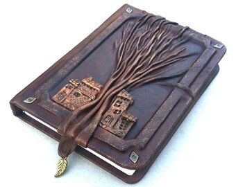 Leather journal, leather notebook, travel journal, travel notebook, leather diary sketchbook, brown journal, journal with tree