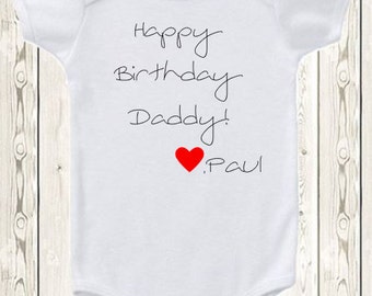 Custom happy birthday onesie® brand bodysuit Happy birthday Mommy, Daddy, Grandpa, Grandma . love (child's name), gender neutral.