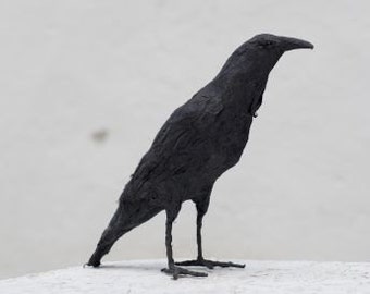 Raven Sculpture, Crow Sculpture, Bird Sculpture, Black Raven, Paper Mache Bird, Raven Figurine, Paper Mache Animal, Paper Mache Decor