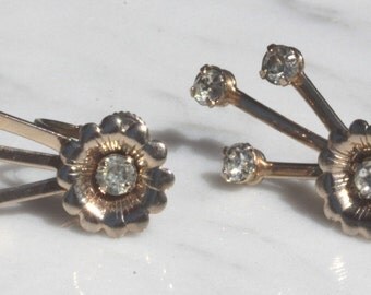 Dangle Gold Earrings with Rhinestones, Screw Back
