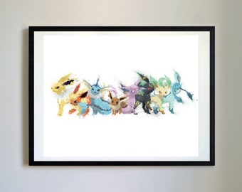 Eevee Evolution (Eeveelution) #1 - Pokemon Paint Splatter - Matte Print Poster Pokemon Art