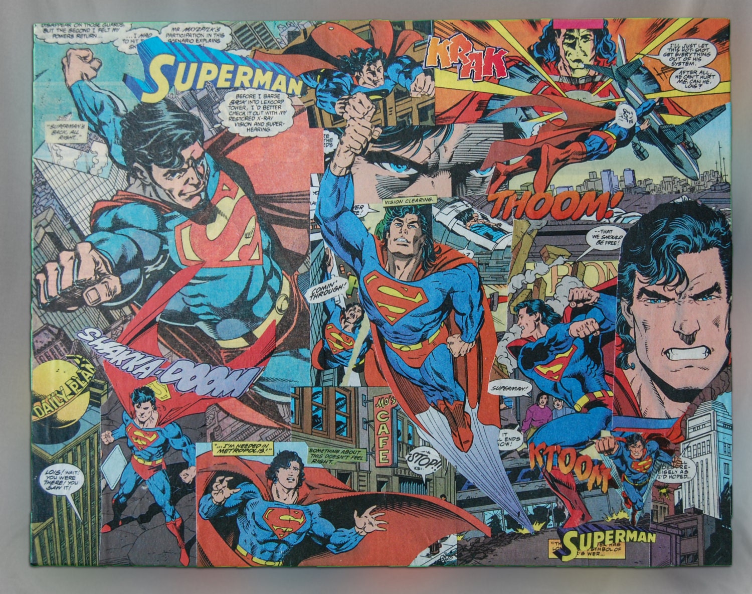 Superman Comic Book Collage Art in One of by RedSwanDesignAndArts