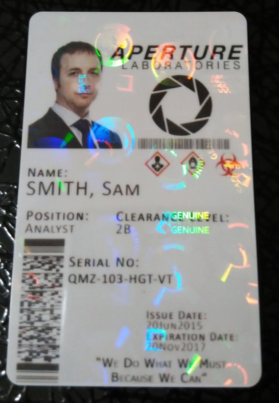 Portal 2 Aperture Laboratories Cosplay ID Badge Card