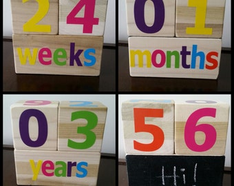 Baby Age Blocks - Bright Rainbow Colors (pink/purple/yellow/green/blue/orange)