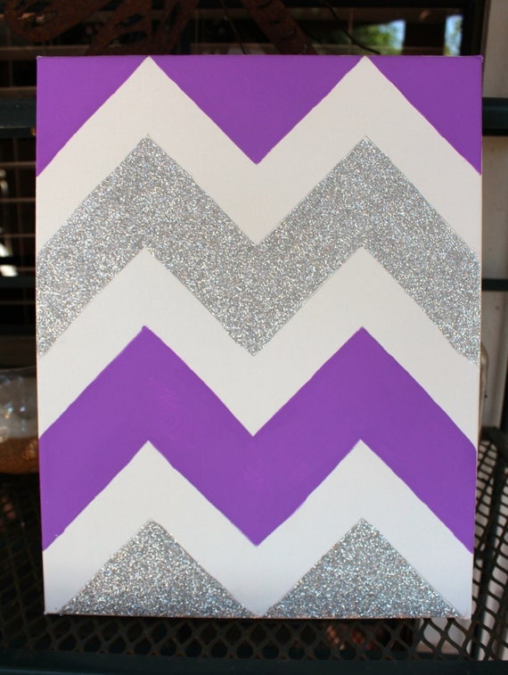 Purple and Glitter Chevron Canvas