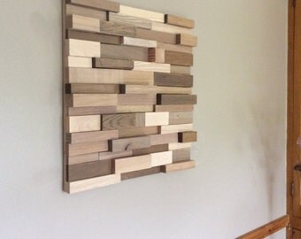 Porthgwidden. Wood wall art, oak, ash, maple on birch ply, grey & white finish. Handmade in Cornwall.