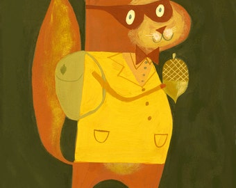 The little red squirrel bandit. Limited edition print by Matte Stephens.