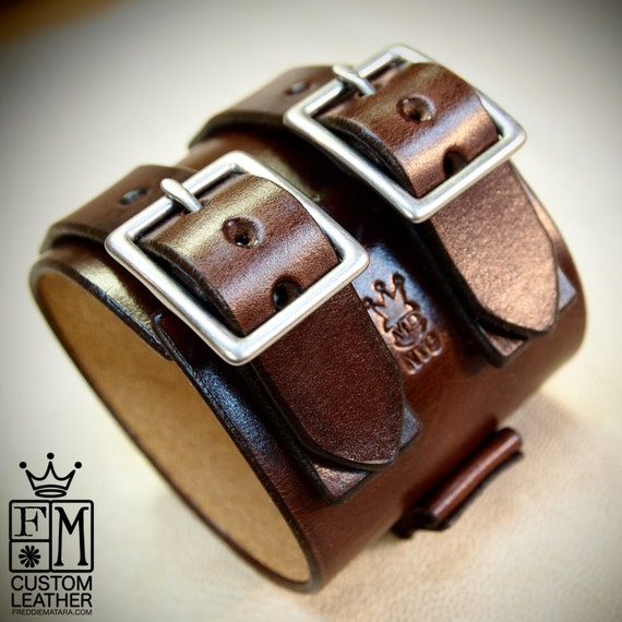 Leather cuff Bracelet Brown watchband Vintage Johnny Depp style wristband Handmade for YOU in NYC by Freddie Matara