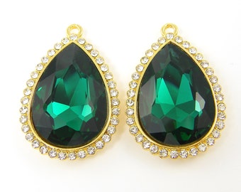 Large Emerald Green Earring Findings Emerald Teardrop Pendant Charms Rhinestone Drop Earring Findings Emerald Bridesmaid Earrings |GR4-4|2