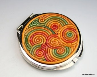 Fimo Compact Mirror in Autumn Colors Filigree (Pewter Finish)