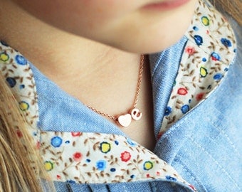 Children's Initial and Heart Necklace - Lowercase Gold Silver Rose Gold Childrens Flower Girl Necklace Personalized Flower Girl Gift