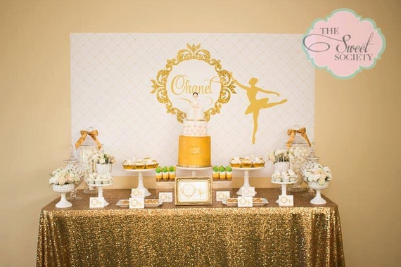 GLITTERY GOLD BALLERINA Printable Party Backdrop - you print Il_570xn
