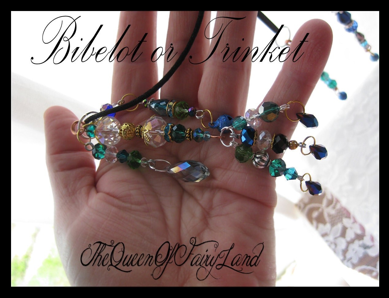 bibelot, trinket, glass gem necklace, jewelry, suncatcher, mixed bibelot, trinket, glass gem necklace, jewelry, suncatcher, mixed
