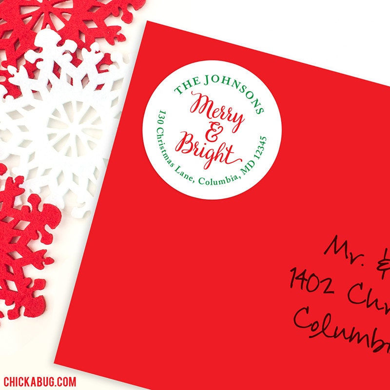 Christmas Address Labels Merry &amp; Bright Sheet of 24