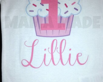 Personalized Cupcake Birthday Shirt wtih Pink birthday number cupcake party shirt cupcake bday,girls birthday shirt,cupcake birthday shirt