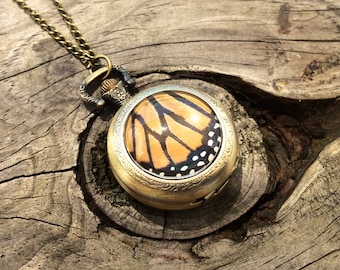 Pocket watch necklace Real Monarch Butterfly jewelry Women watches Unique watch Pocketwatch Mechanical pocket watch Westworld costume