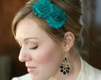 Teal Blue Double Flower Headband for Women
