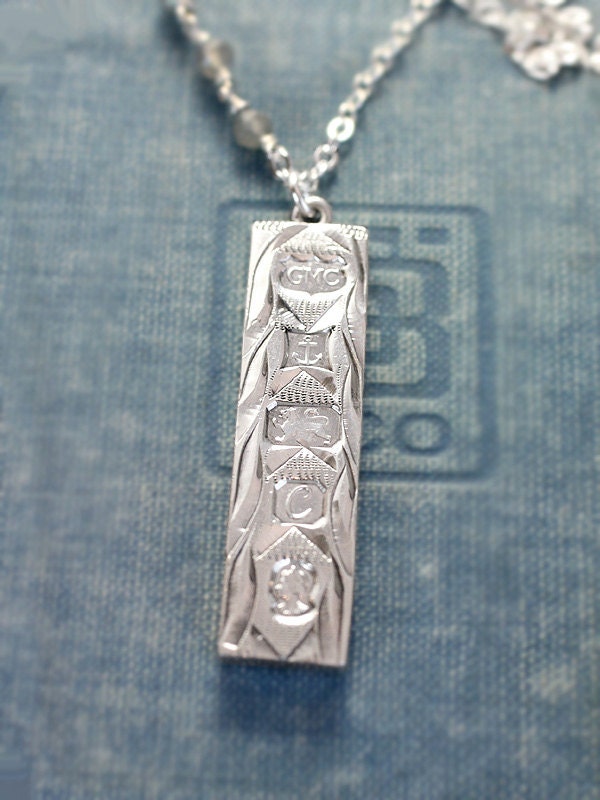 Large Sterling Silver Ingot Pendant Necklace, 1977 Vintage Birmingham