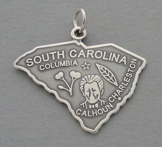 Sterling Silver .925 Charm Pendant SOUTH CAROLINA State Map