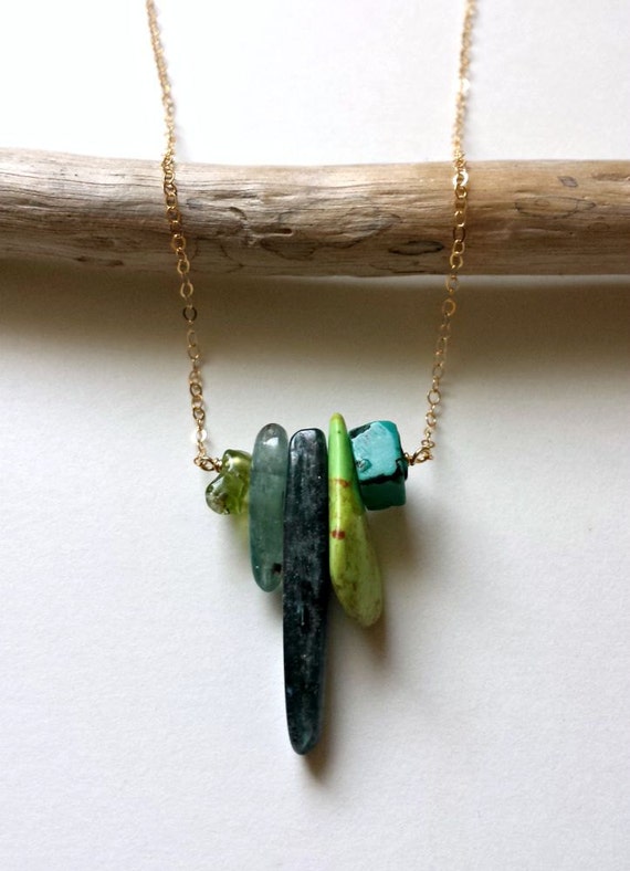 Blue Green Gemstone Necklace Lime Green by BellaAnelaJewelry