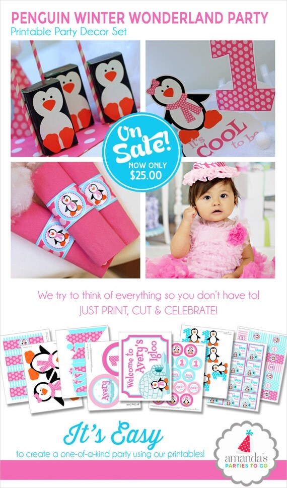 Winter ONEderland Decorations | Winter Onederland Birthday Party | Pink Penguin Party Decorations | Girl Onederland Birthday | Amanda's Il_570xn