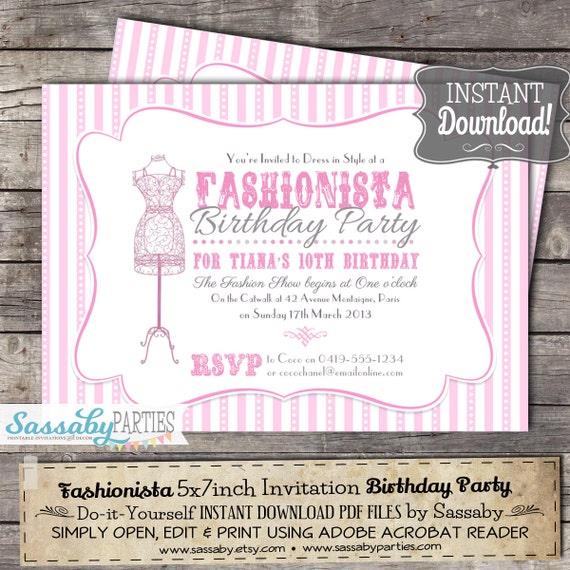 Fashionista Invitation - INSTANT DOWNLOAD - Editable & Printable Pink ...