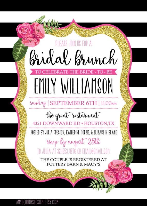 Black Pink and Gold Bridal Shower or Bridal Brunch Invitation
