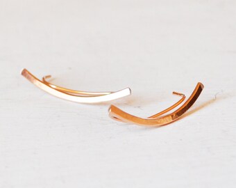 Minimalist Rose Gold Ear Climbers, Simple Gold Filled Ear Cuff, Rose Gold Ear Crawlers, Rose Gold Bar Earring