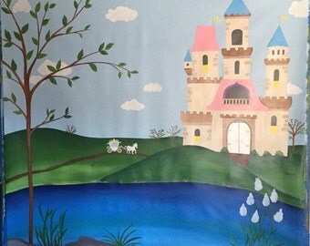 Princess Mural - Canvas Mural - Princess Painting - Princess Party Decor - Princess Room Decor - Girl Room Decor - Castle Mural - Girl Mural