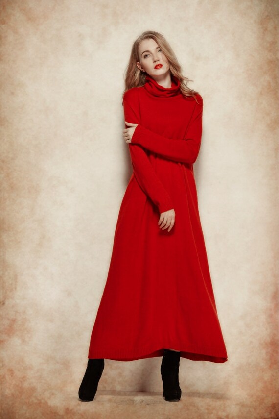Maxi Wool Dress in Red / Long Wool Dress / by camelliatune on Etsy