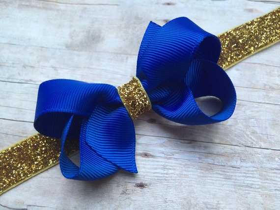 7. Royal Blue and Gold Hair Bow Headband - wide 4